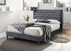 Charles Bed: Queen & King Sizes in Charcoal Velvet Fabric