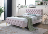 Pia: Fully Upholstered Velvet Beds in Grey and Pink