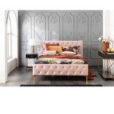 Pia: Fully Upholstered Velvet Beds in Grey and Pink