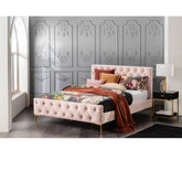 Pia: Fully Upholstered Velvet Beds in Grey and Pink