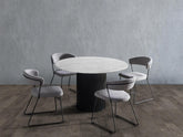 Valen 5-Piece Round Dining Setting: Carrara Marble Tops with Matt Black Frames