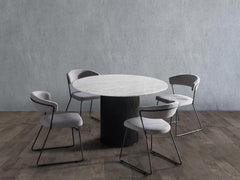 Valen 5-Piece Round Dining Setting: Carrara Marble Tops with Matt Black Frames