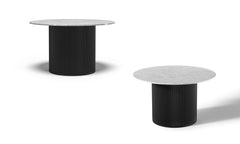Valen 5-Piece Round Dining Setting: Carrara Marble Tops with Matt Black Frames