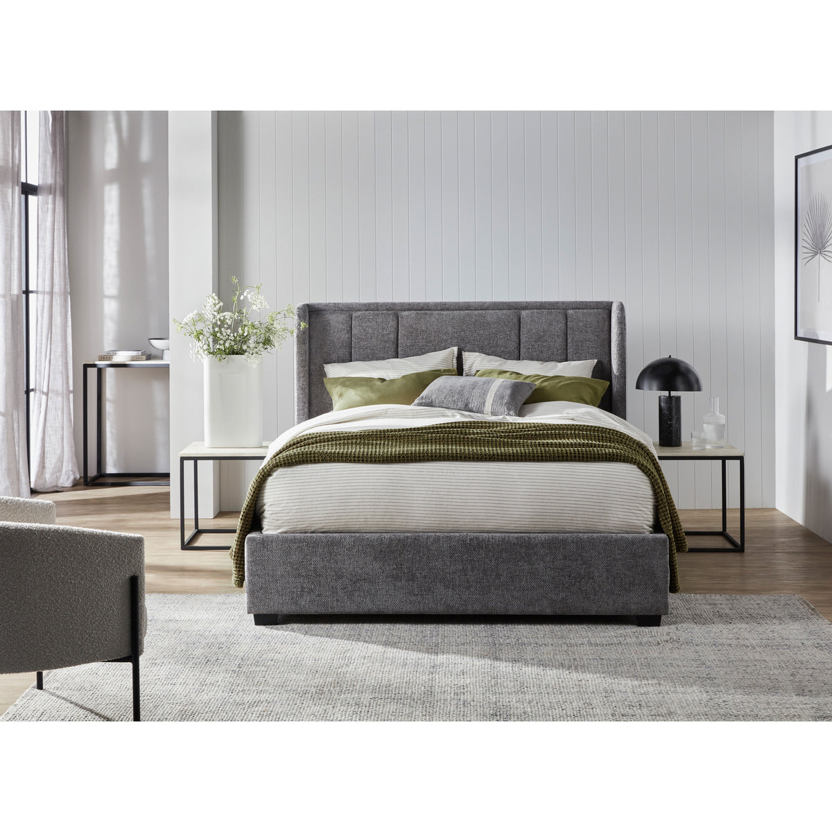 Crawford King Fabric Bed in Grey