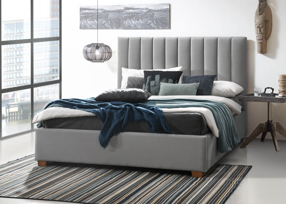 Garnet: Elegant Queen, Double, and King Beds in Charcoal, Black, and Light Grey