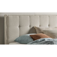 Halo Bedhead: Fabric Beds in  Beige, Charcoal, and Mid Grey