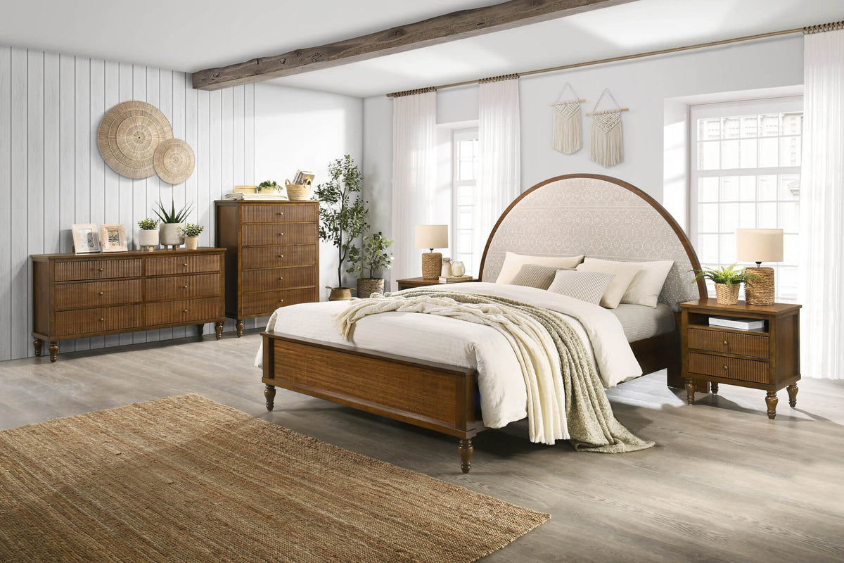 Granada: Nature Oak Bedroom Suite with Beige Fabric Bedhead