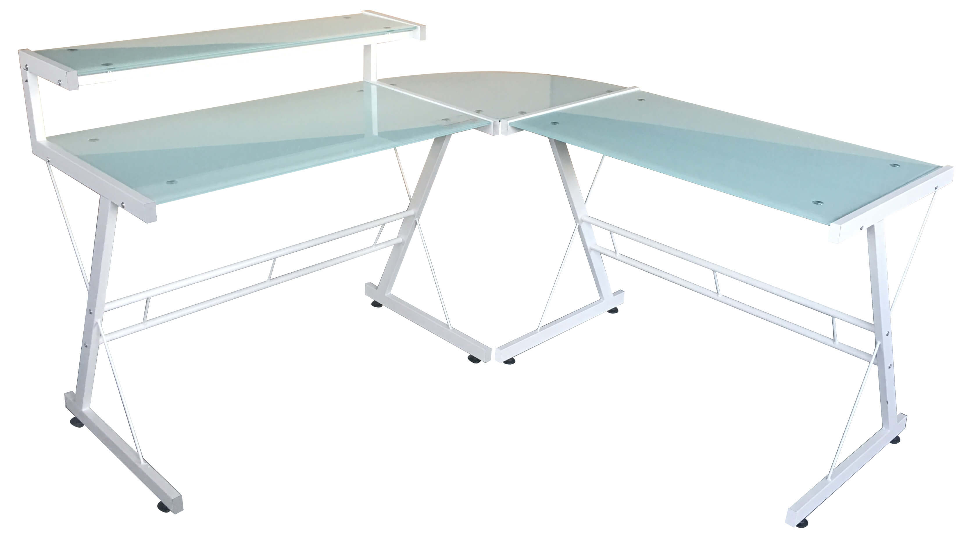 Lex: Corner Computer Desk with Glass and Metal Frames – Jar Furniture