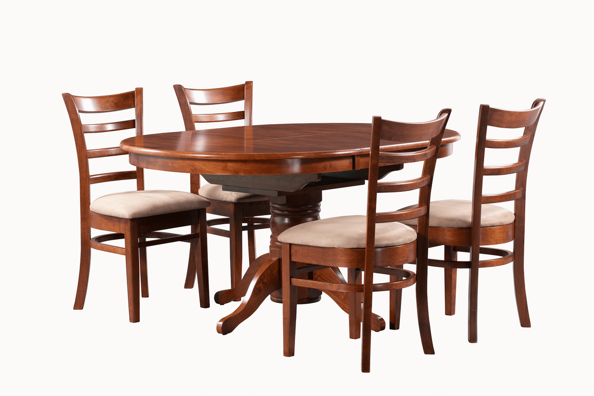 Miller: 5-Piece Round Extension Dining Setting in Accacia Finish