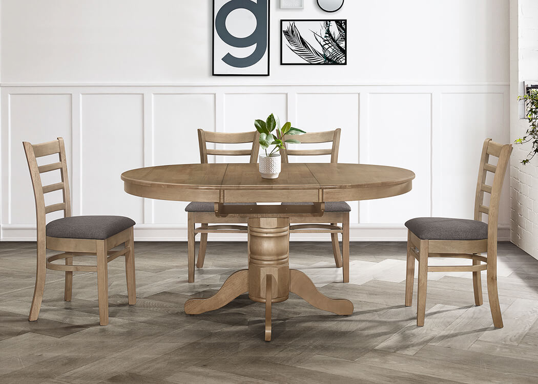Miller: Versatile Round Extension Dining Settings in River Finish