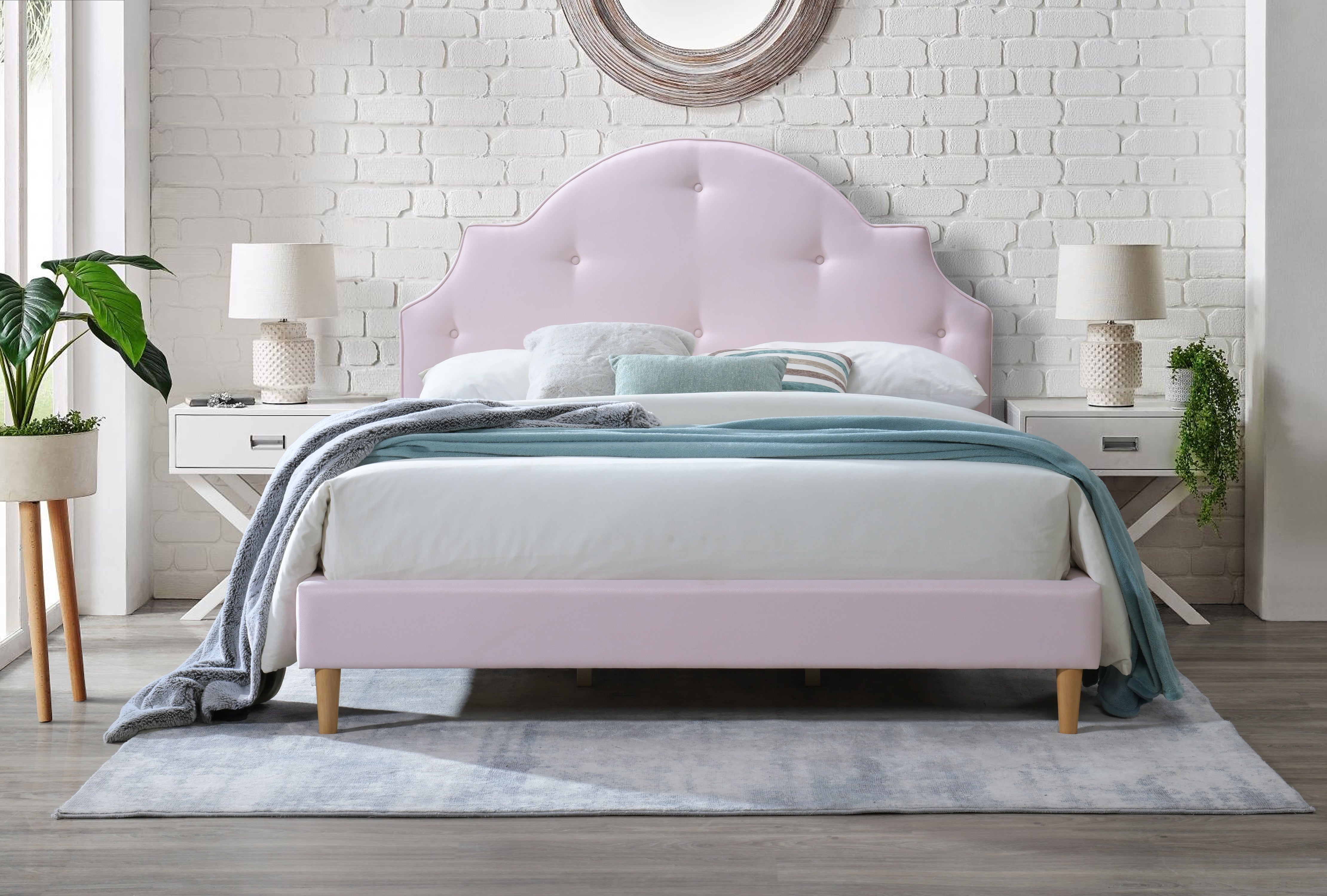 Paloma: Fully Upholstered Fabric Beds in Grey and Pink