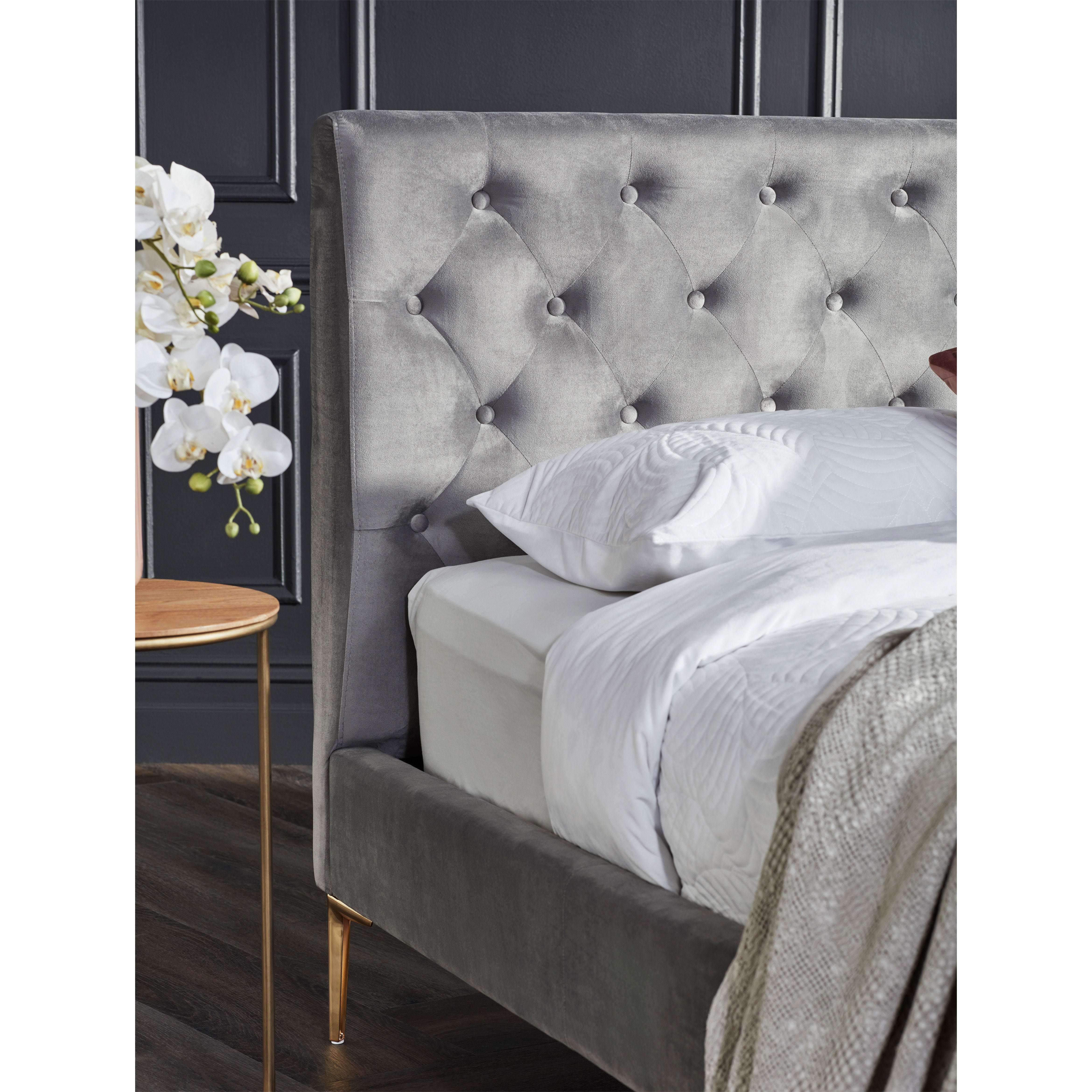 Pia: Fully Upholstered Velvet Beds in Grey and Pink
