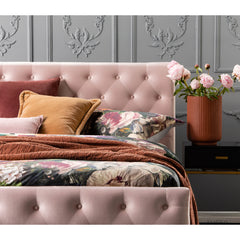 Pia: Fully Upholstered Velvet Beds in Grey and Pink