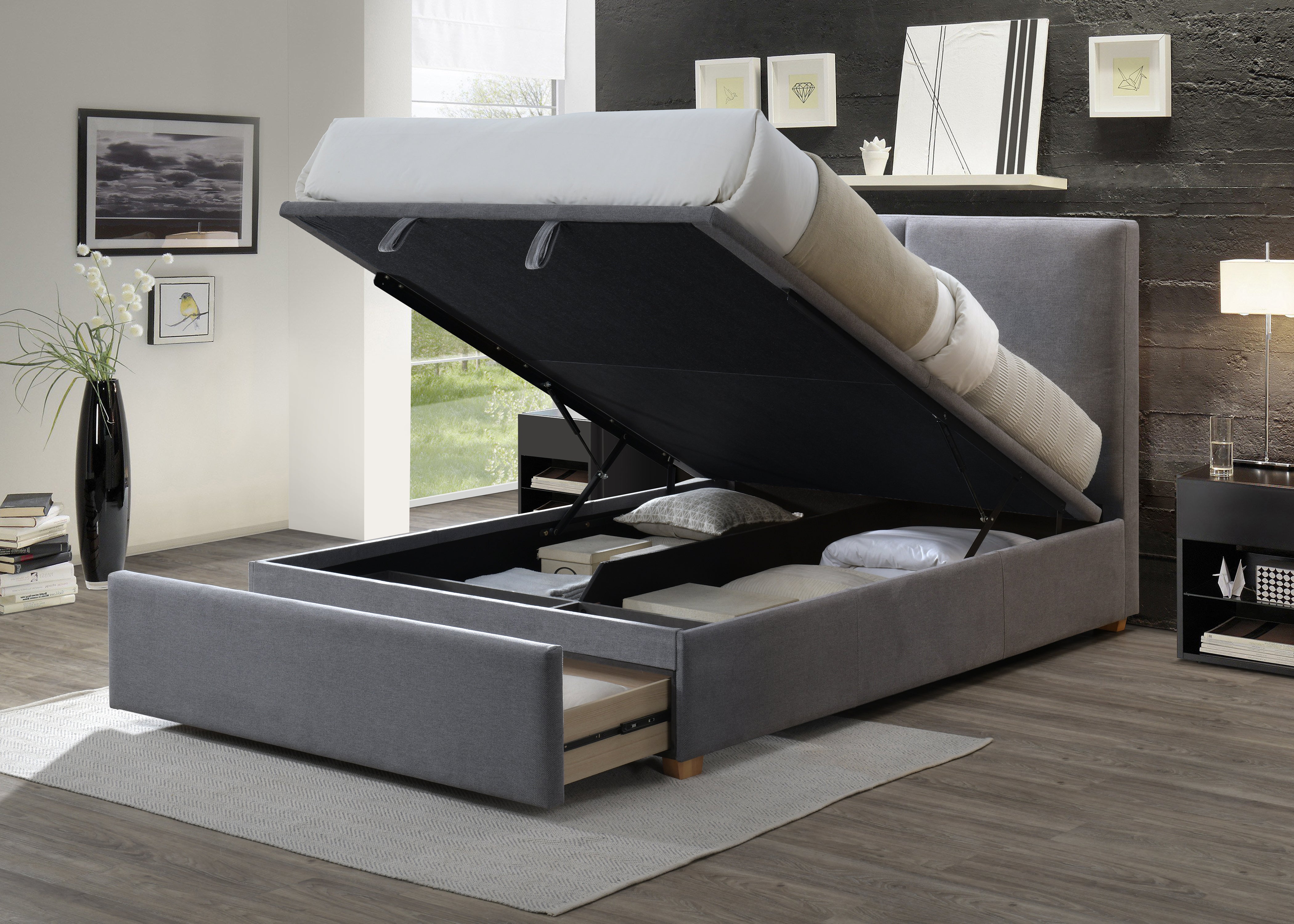 Shape Duo: Lift-Up Beds with Drawers in Jam 10 Blue Steel