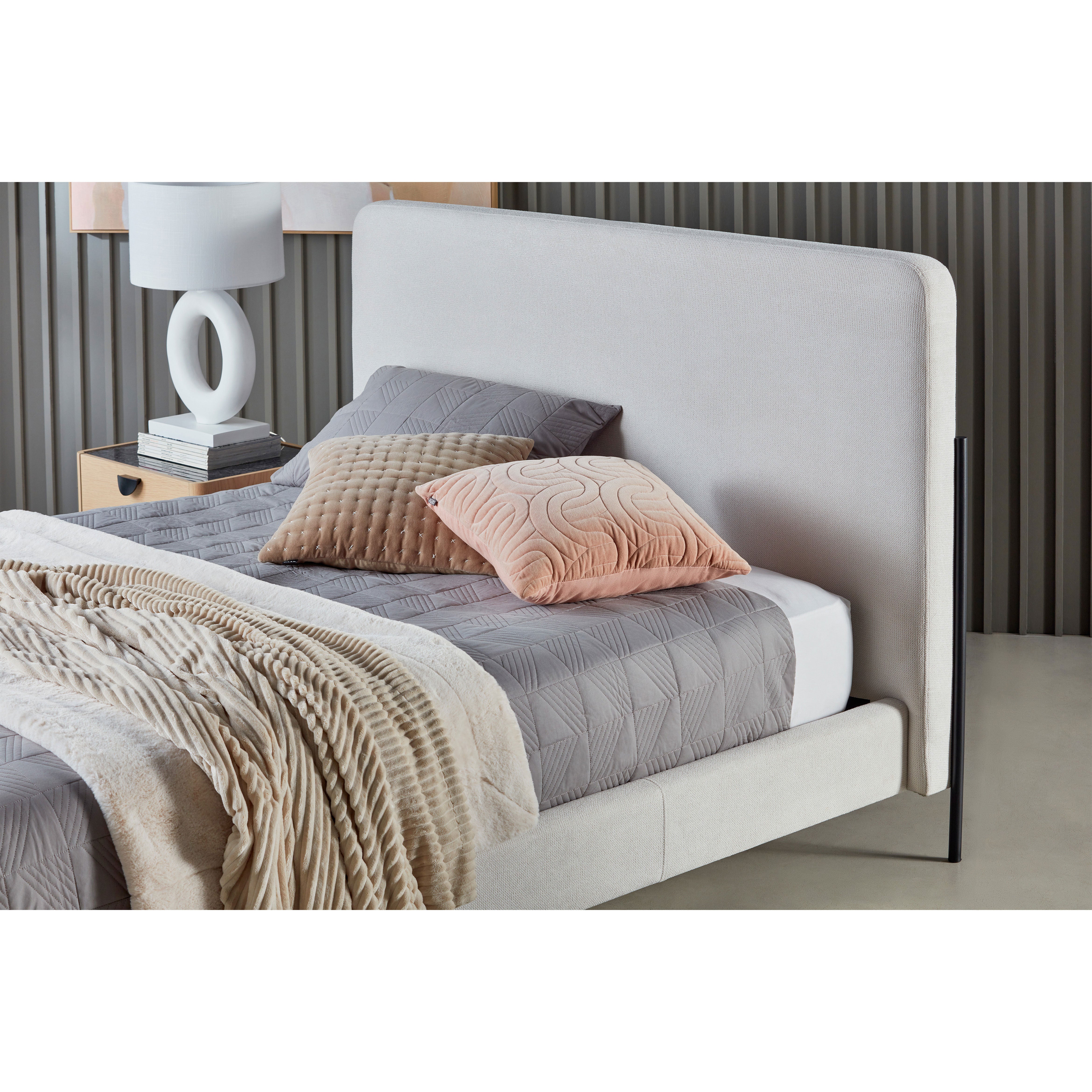 Shape Panel: King and Queen Size Fabric Beds with Black Metal Legs