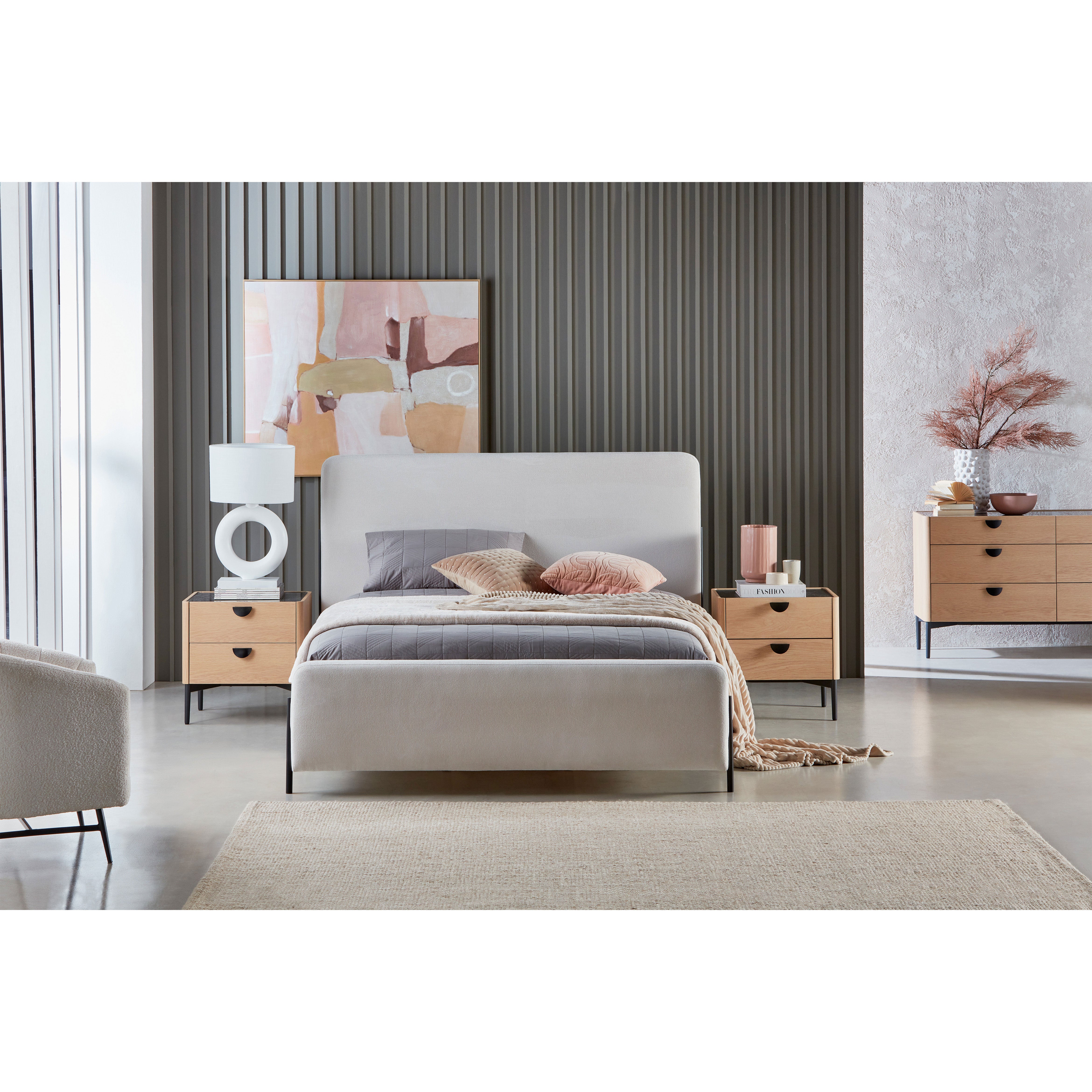 Shape Panel: King and Queen Size Fabric Beds with Black Metal Legs