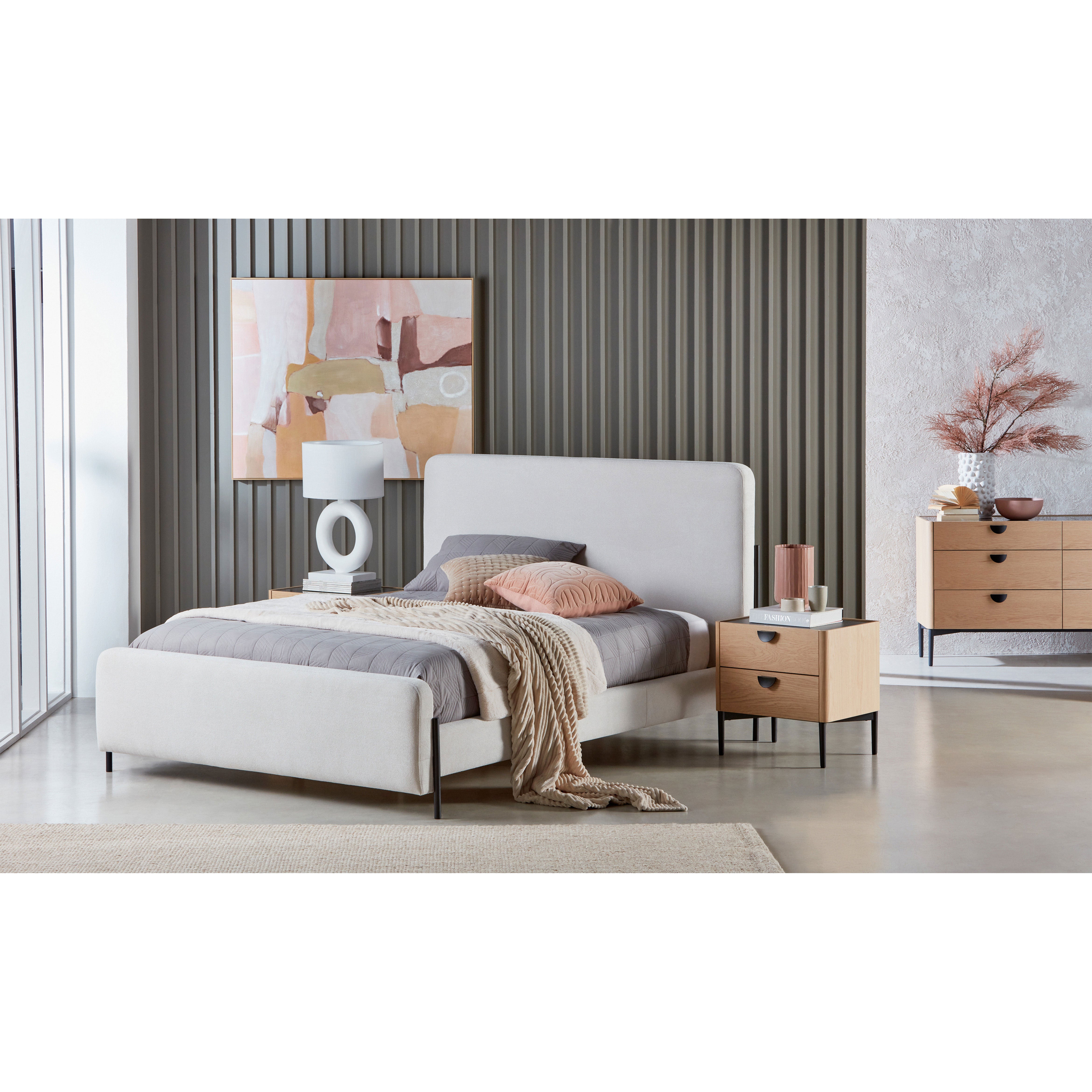 Shape Panel: King and Queen Size Fabric Beds with Black Metal Legs