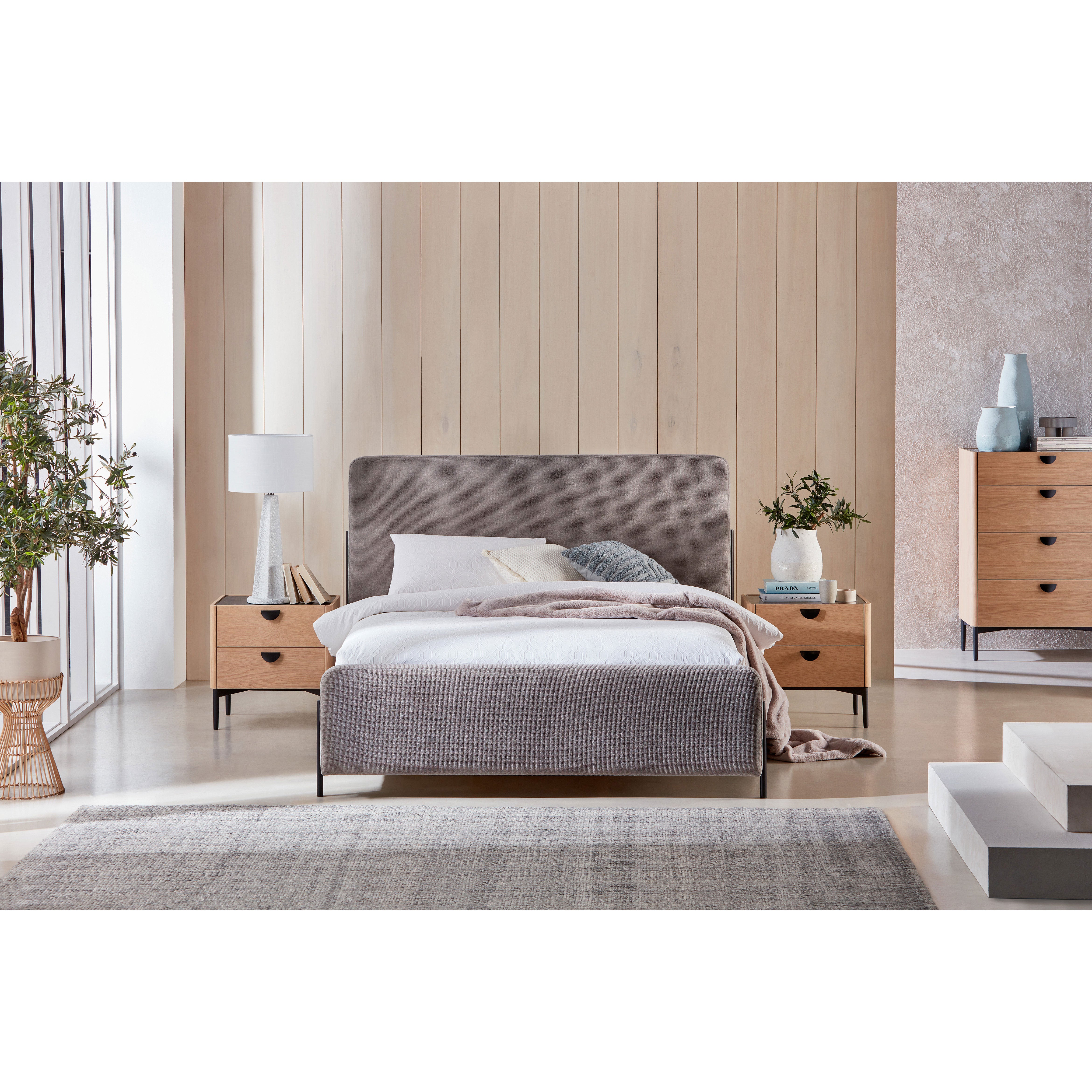 Shape Panel: King and Queen Size Fabric Beds with Black Metal Legs