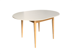 Snow Extension Dining Table: White Top with Natural Timber Legs