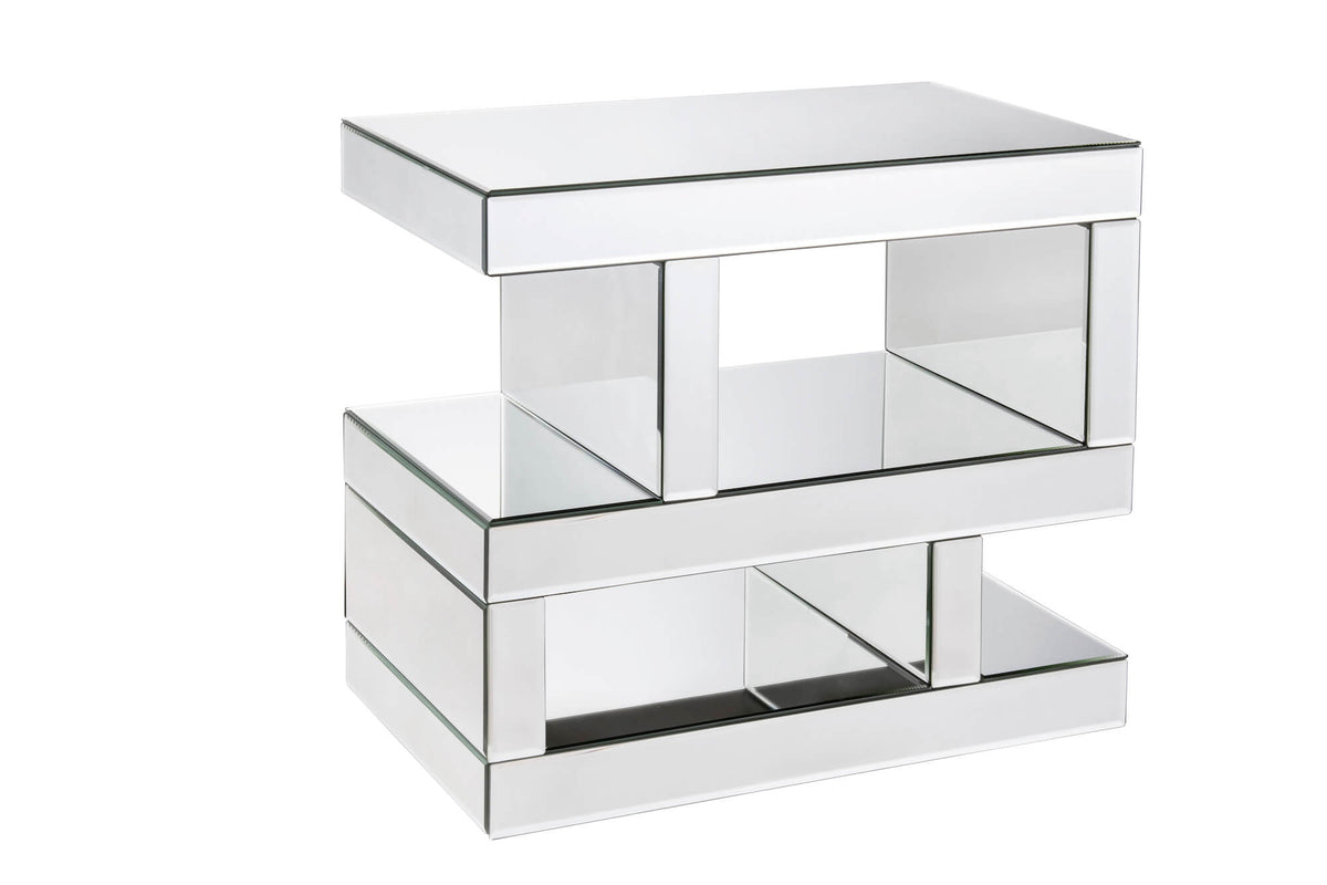 Swanson: Elegant Bedside Table with Open Shelf in Silver Mirror