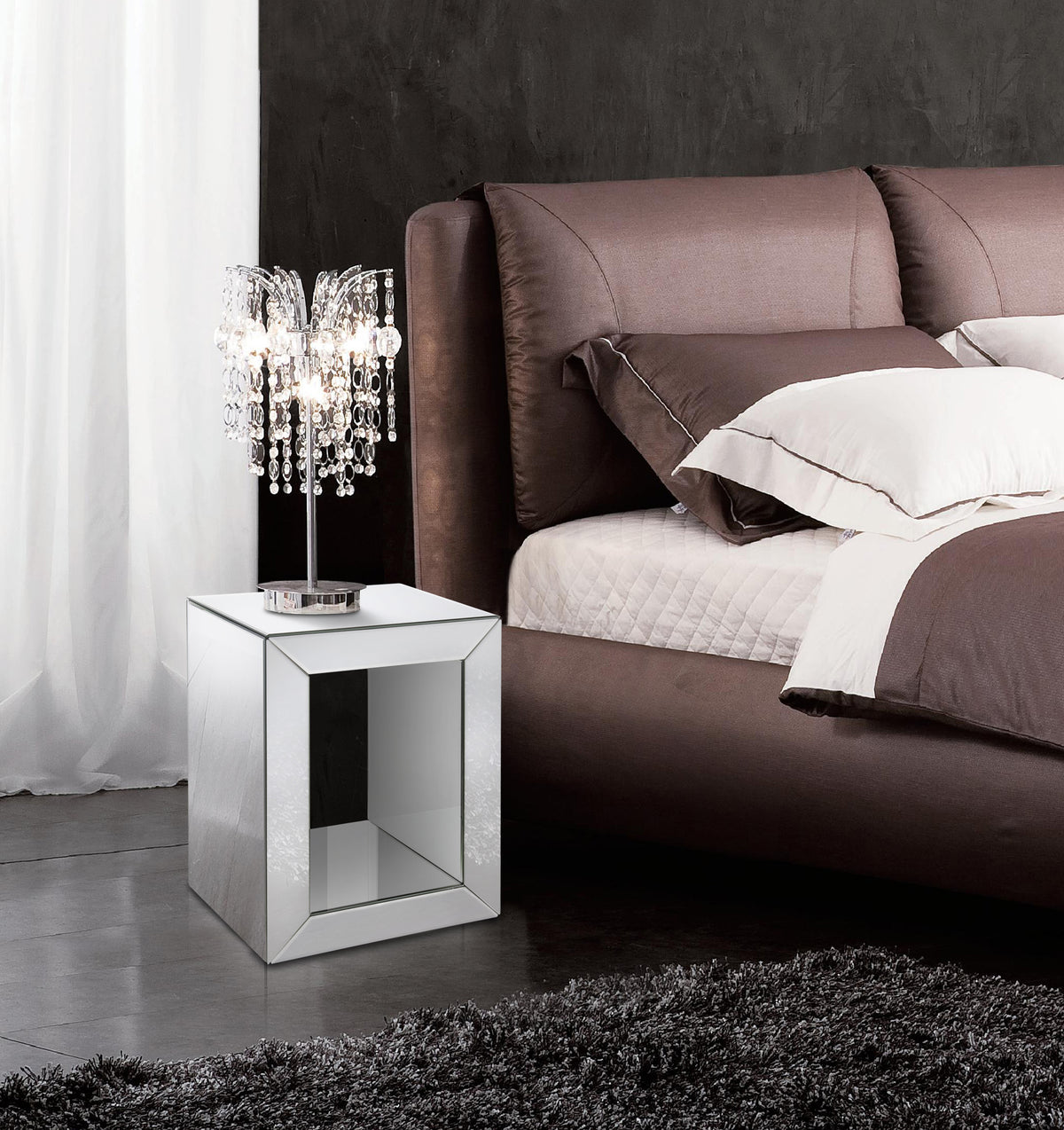 Taylor: Elegant Mirrored Bedside Table with Open Space